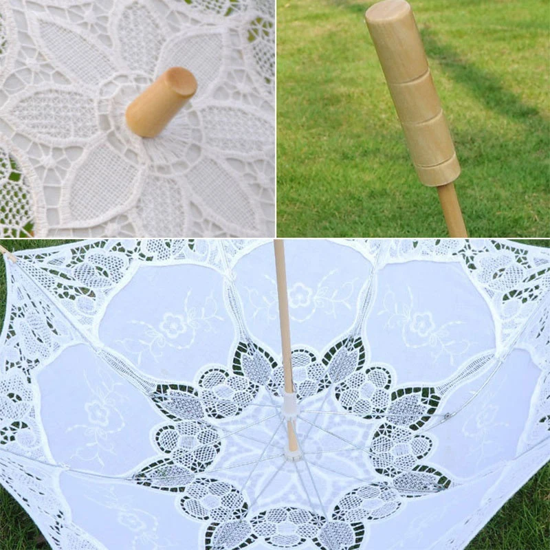 Bride Wedding Lace Umbrella 2021 Pure White Embroidered European Style Wooden Handle Wedding Props Wedding Decoration Umbrella