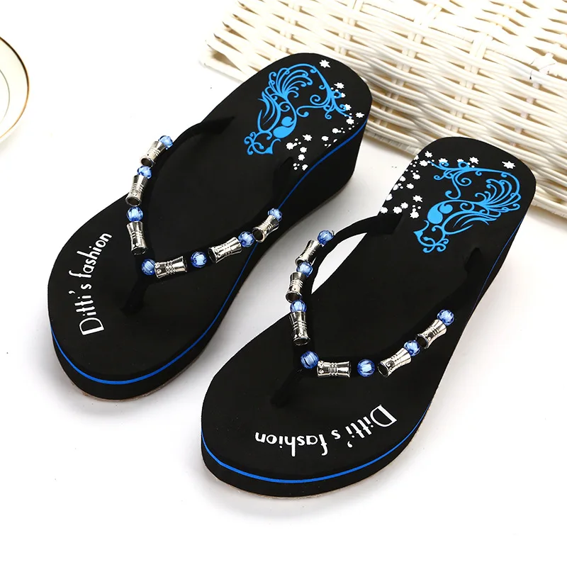 

Viet Nam Style Flip-flops Women's Summer New Style Anti-slip Thick Bottomed High-Heel Fashion Sandals Casual Outer Wear Beach Sl