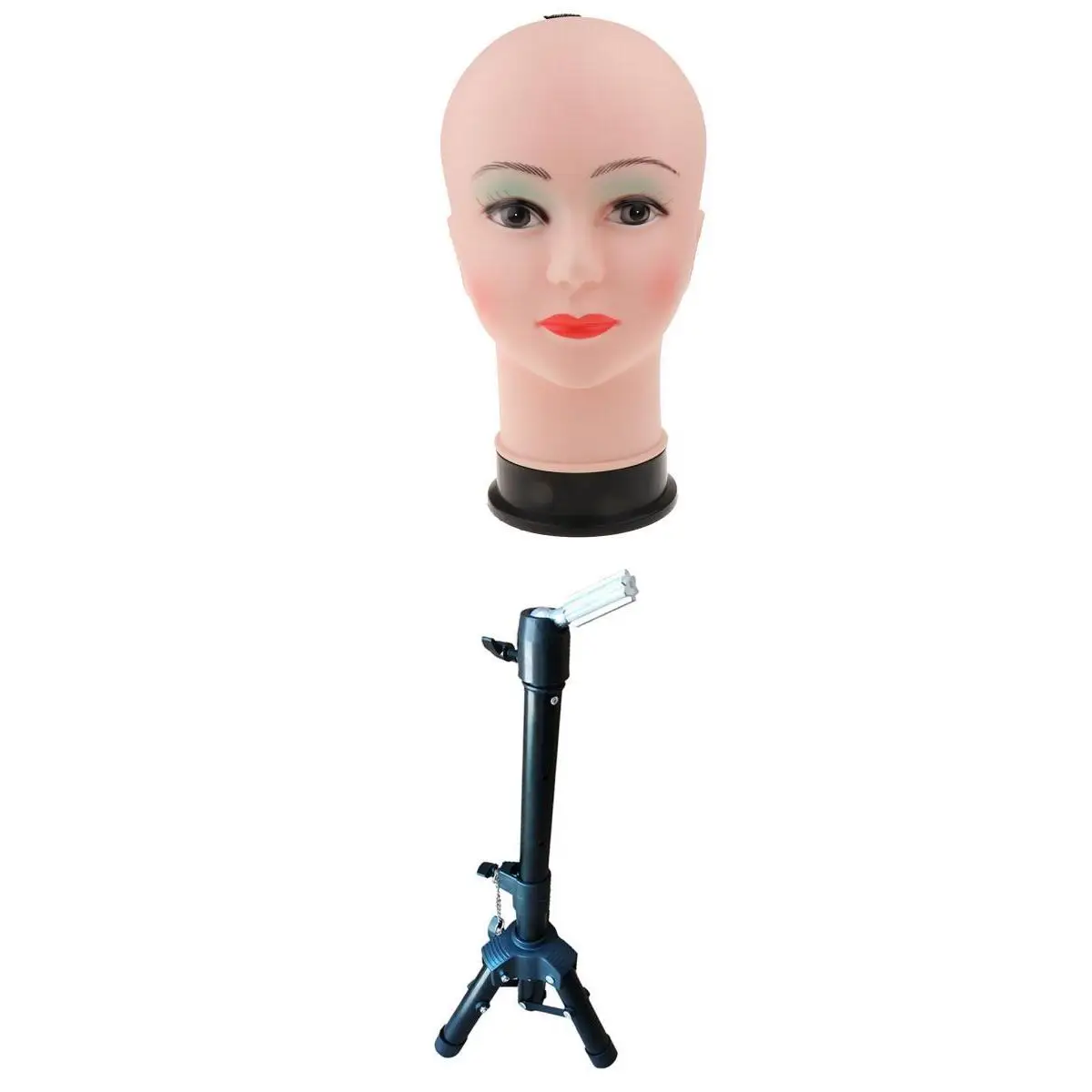 Wig PVC Mannequin Head + Multifunction Adjustable Tripod Doll Manikin Stand