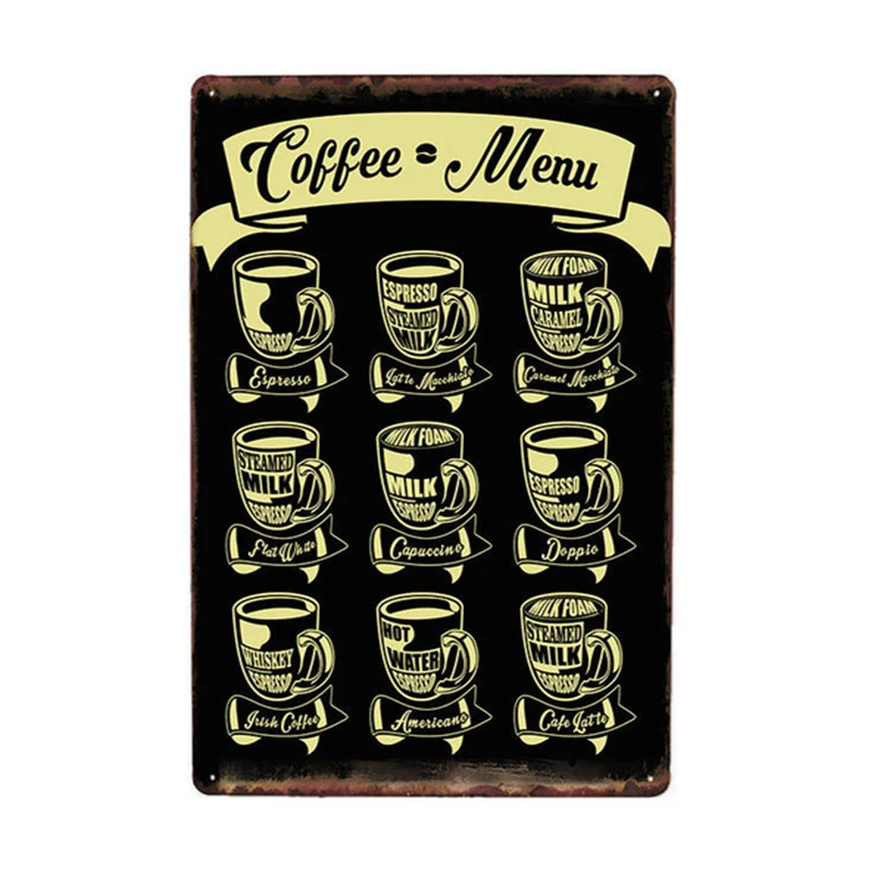 Кофейное меню кафе жестяная вывеска металлическая пластина с винтажным рисунком живопись Ретро железная картина - Цвет: 2