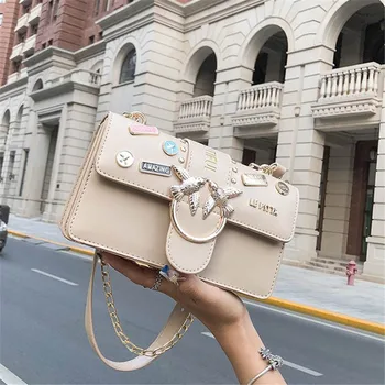 

2020 New Fashion Metal Swallow Chain Shoulder Messenger Bags Summer Famous Design High Quality Badge Women Purse and Handbags