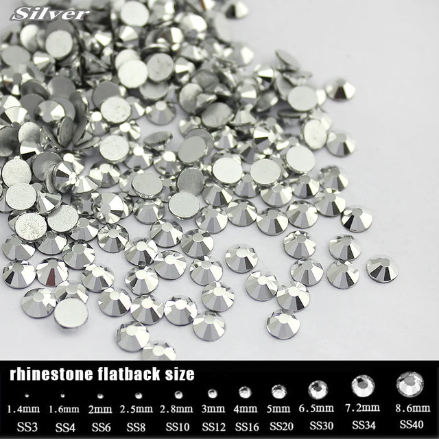 288-1680pcs/Lot, SS4-SS34 Sliver Flat Back Rhinestones Crystal Decorations  Non HotFix Glue on Rhinestone