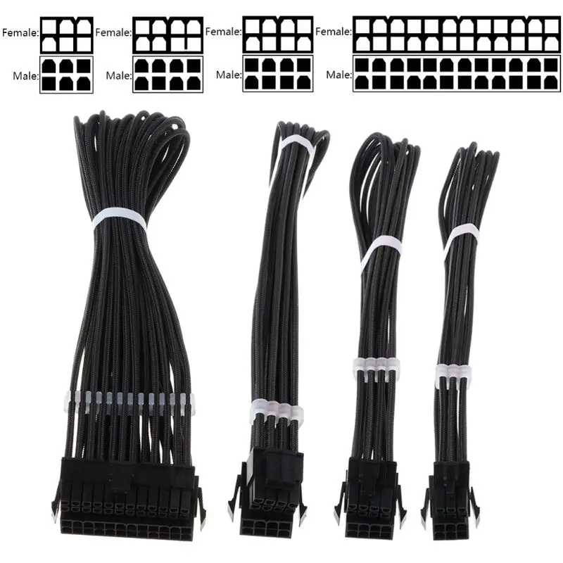 1Set Basic Extension Cable Kit 1pc ATX 24Pin 1pc EPS 4 4Pin 1pc PCIE 6 2Pin 5