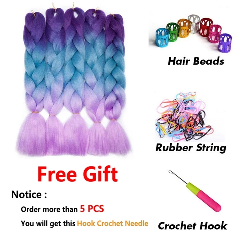 Synthetic jumb Braids Ombre Braiding Hair Extension Box Braid Hair Pink Purple Yellow Golden Colors hair 24inch kanekalons hair