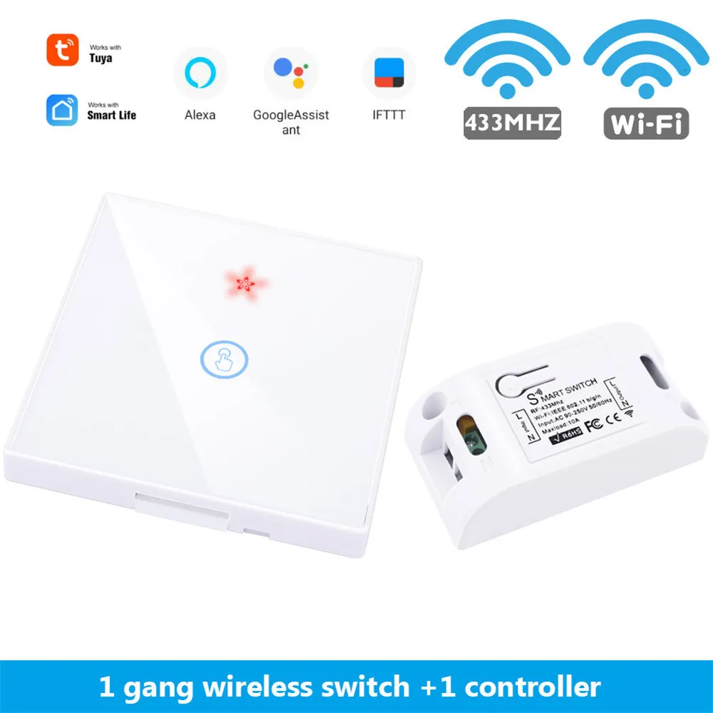 SMATRUL Tuya Smart Life APP WiFi сенсорный выключатель светильник RF 433 МГц настенный DIY релейный таймер модуль Google Home Amazon Alexa 110 В 220 В 10A - Цвет: w 1 gang 1 Receiver