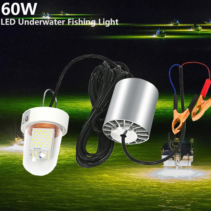 Dc1224v 6m Cable 60w Green Submersible Led Underwater Fishing Lamp For