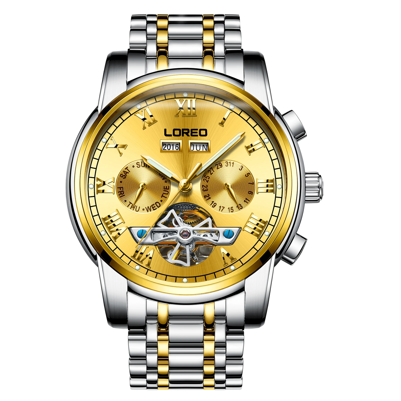 Perpetual Calendar LOREO Мужские автоматические механические часы Tourbillon водонепроницаемые деловые спортивные часы со скелетом Relogio Masculino