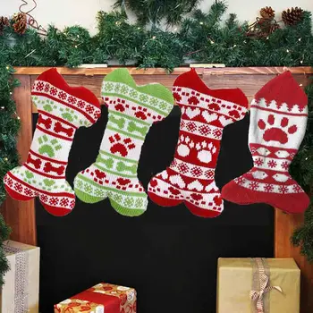 

Christmas Stockings Cat Dog Pattern Jacquard Paw Hanging Xmas Stocking for Window Fireplace Holiday Party Festive Decorations