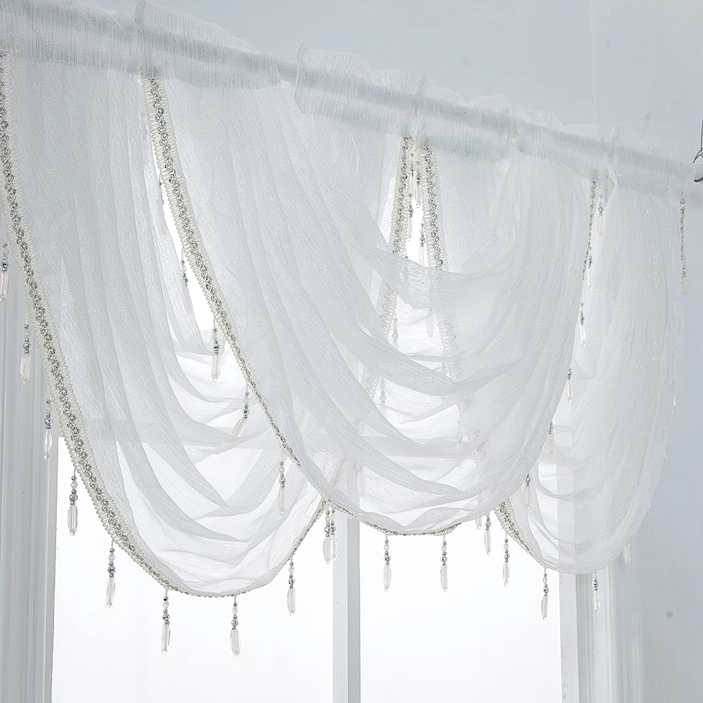 1 Panel Rod Pocket Glitter Window Valance Sheers Embroidered Lace Half-Curtains Window Tiers Curtain Valance Window Drape