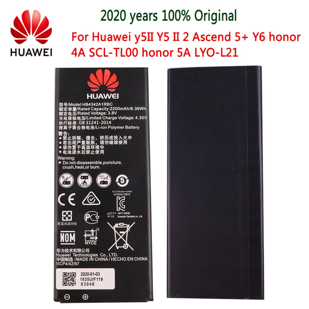 

2020years Huawei Original Battery HB4342A1RBC for Huawei Y5II Y5 II 2 Ascend 5+ Y6 Honor 4A SCL-TL00 Honor 5A LYO-L21 2200mAh