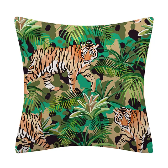 Tropical Jungle Cushion Cover 45x45 Polyester Tiger Leopard Printed Pillowcase Decorative Sofa Cushions Palm Leaf Pillowcover 018