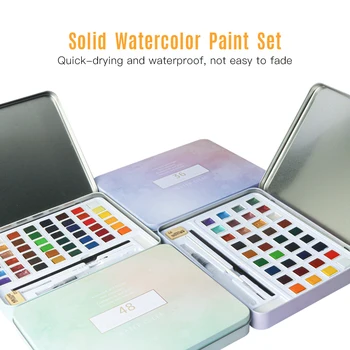 

36/48 Colors Solid Paint Pigment Drawing Painting Set with Water Brush Paintbrush Pencil Eraser Sponge