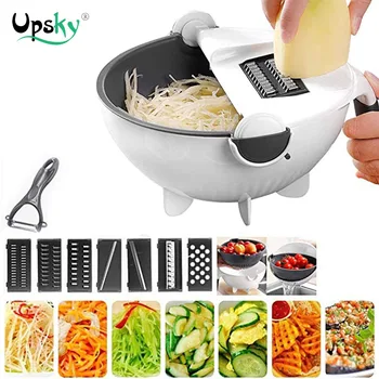 

UPSKY 9 in 1 Multifunction Magic Rotate Vegetable Cutter with Drain Basket Veggie Fruit Shredder Grater Slicer Kitchen Tool