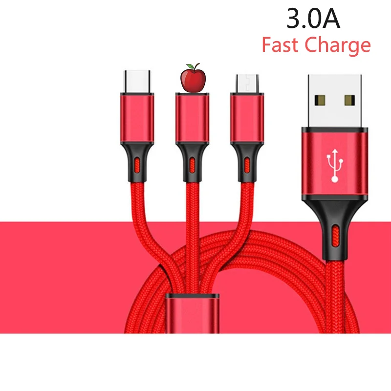 3 в 1 USB кабель для iPhone Xs Max XR X 3.0A кабель для быстрой зарядки Micro usb type-C для samsung S9 Xiaomi huawei Phone USB кабели
