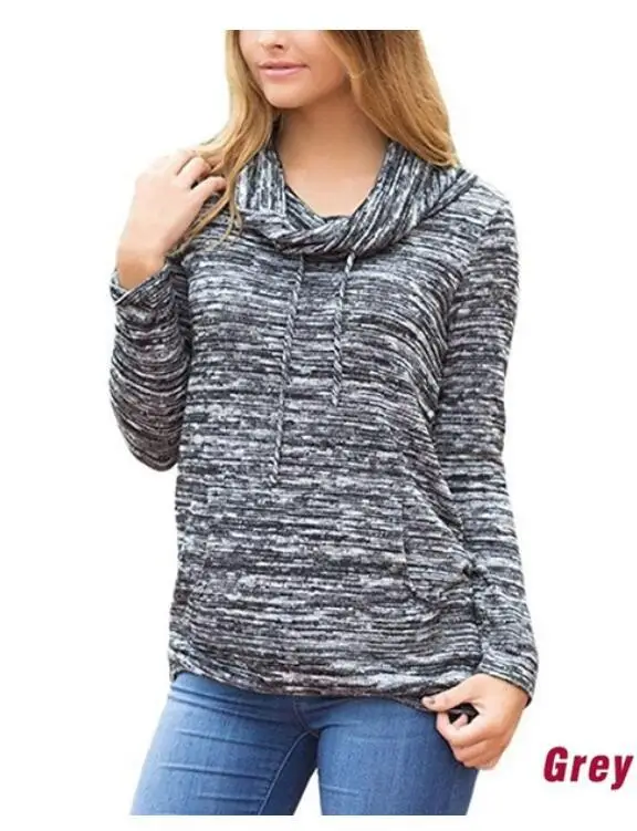 Женская рубашка с длинным рукавом, свободная, Осень-зима, футболка для девушек, плюс размер, карманы, повседневные топы, женская спортивная одежда, новинка, Черная - Цвет: Light Grey