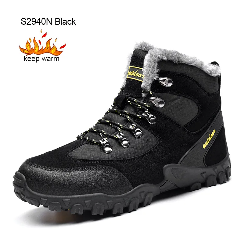 S2940N Black SUROM Зимние теплые плюшевые мужские зимние ботинки уличные Нескользящие ботинки на резиновой подошве новые модные мужские водонепроницаемые ботинки на толстой подошве - Цвет: S2940N Black