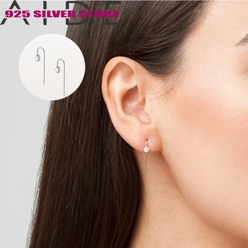 

925 Sterling Silver Stud Earrings Simple Style Charm Earrings AAAAA Zircon For Women Girls Party Gifts Aretes Bijoux Femme W4