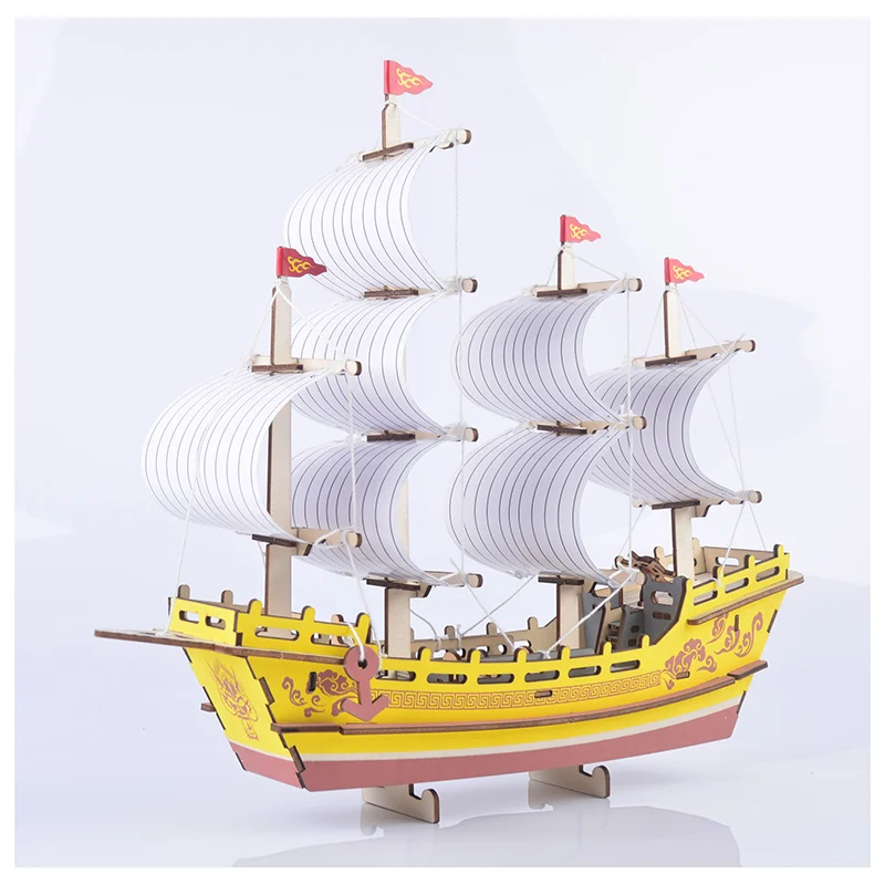 3D деревянные трехмерные головоломки DIY Развивающие игрушки Китайский древний Шелковый торговый корабль