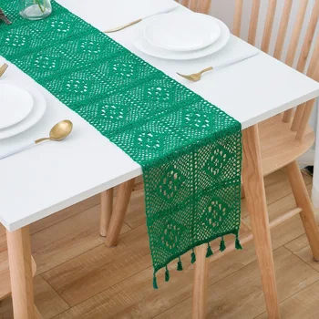 

American Retro Table Runners Tassel Lace Hand Crochet Flower Hollow Cotton Polyester Tablecloth Placemat Cabinet Decor Covers