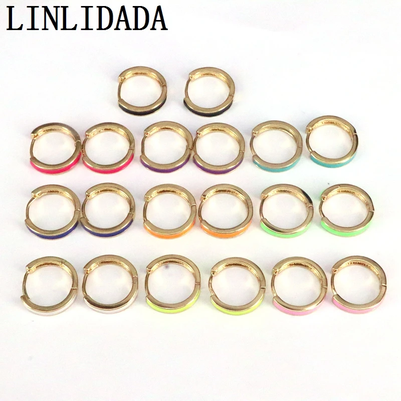 

10Pairs, Hot Sale Trendy Hoop Earrings Jewelry Colorful Enamel Circle Round Shape Gold Color Earring 2020 New