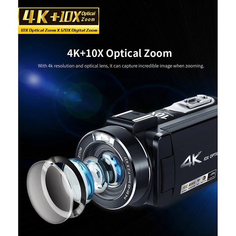 Camcorder 4k Vlog Camera for YouTube Video Ordro AC7 10X Optical Zoom Blogger Filming Filmadora Professional with Microphone