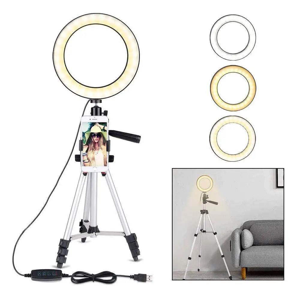 

HobbyLane 7.9" Dimmable LED Camera Ring Light with Phone Holder with 3 Light Modes & 11 Brightness Level for Video/Makeup d30