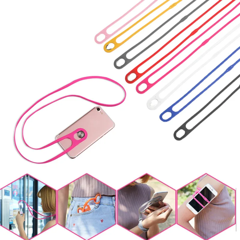 50pcs Universal Key Lanyard Mobile Phone Anti-lost Silicone Lanyard Neckband Cufflinks ID Cards Hanging Neck Rope - Цвет: mix color