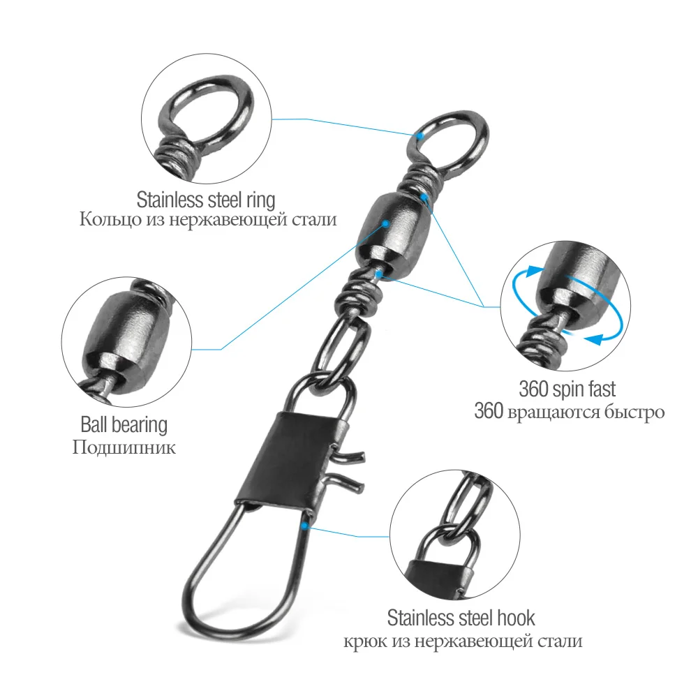 DONQL 50/100/Pcs Fishing Connector Bearing Swivels Interlock Snap Fishhook Lure Line Connector Winter Fishing Tackle Accessories DONQL 50/100/Pcs Fishing Connector Bearing Swivels Interlock Snap Fishhook Lure Line Connector Winter Fishing Tackle Accessories