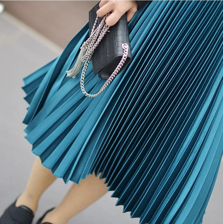 Модная плиссированная юбка средней длины для девочек осень-зима, женские атласные юбки длинная юбка с высокой талией, 10 цветов