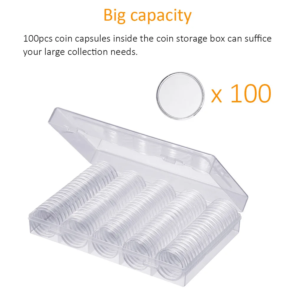 Details about   100pcs 37mm Plastic Coin Containers Round Coin Case Capsules Boxes Holders 