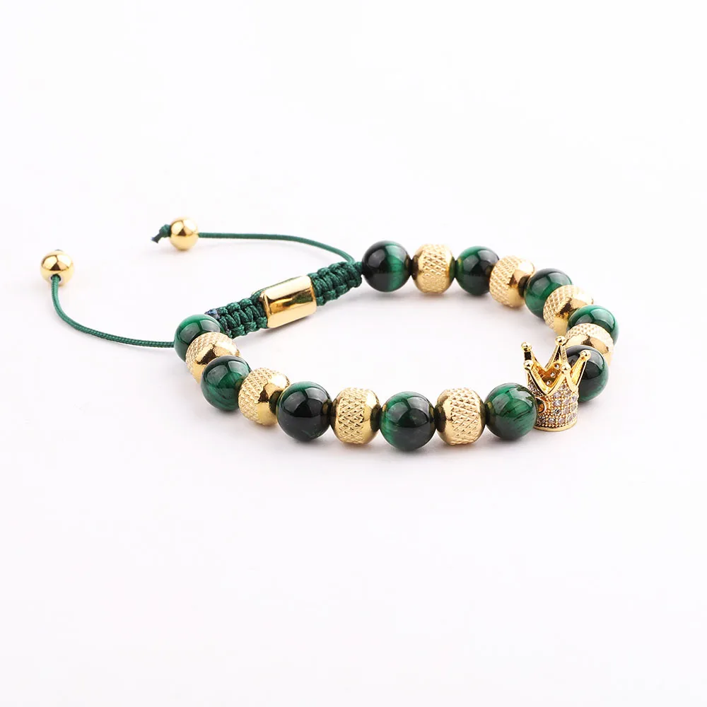 New Coming High Quality Stainless Steel Beads CZ Pave Charm Green Tiger Eye Cord Braided Macrame Bracelet Men Jewelry Gift - Image 2