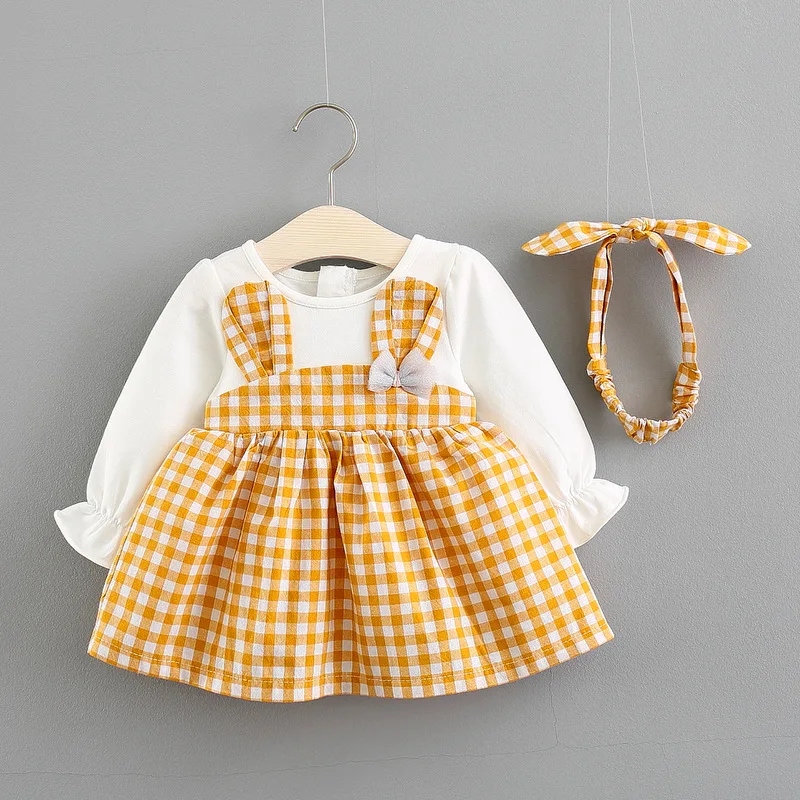 Girls Dress Autumn Korean-style Children Fake 2-Piece Skirt Western Style Pure Cotton Send Hair Bands Baby Skirt