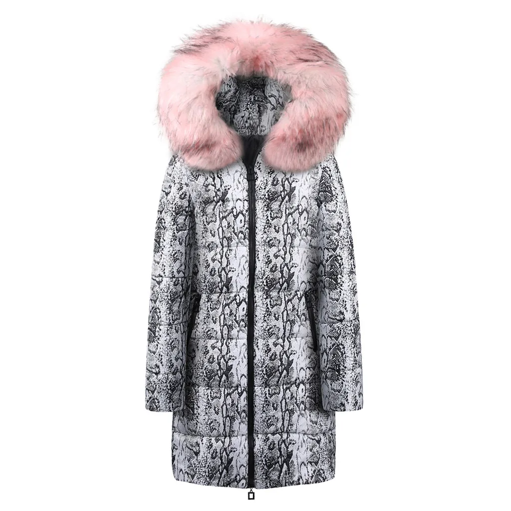 New Winter Jacket Women Thick Cotton Snake Print Casual Down Coat Zippers Long Fashion Warm Female Quilted Jacket Outwear 111#4