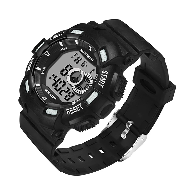 Black SANDA детские спортивные часы 7 цветов светодиодный цифровые часы для мальчиков и девочек, студенческие водонепроницаемые электронные наручные часы Relogio Masculino - Цвет: Black