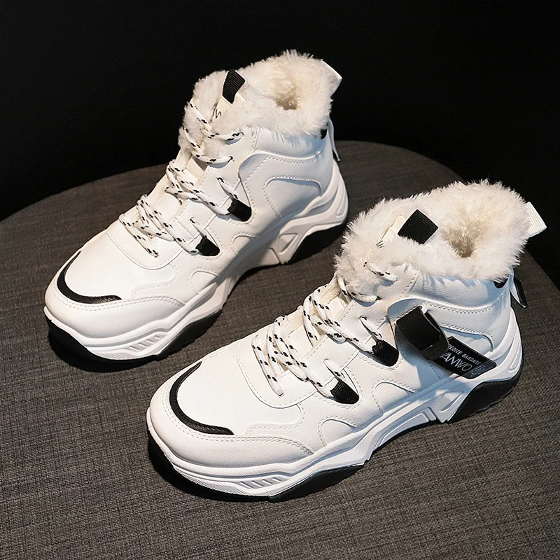 Ботинки; женские зимние фирменные кроссовки; трендовая теплая женская обувь; Высококачественная Спортивная Удобная Уличная обувь на плоской подошве; Zapatillas Muier - Цвет: Black1
