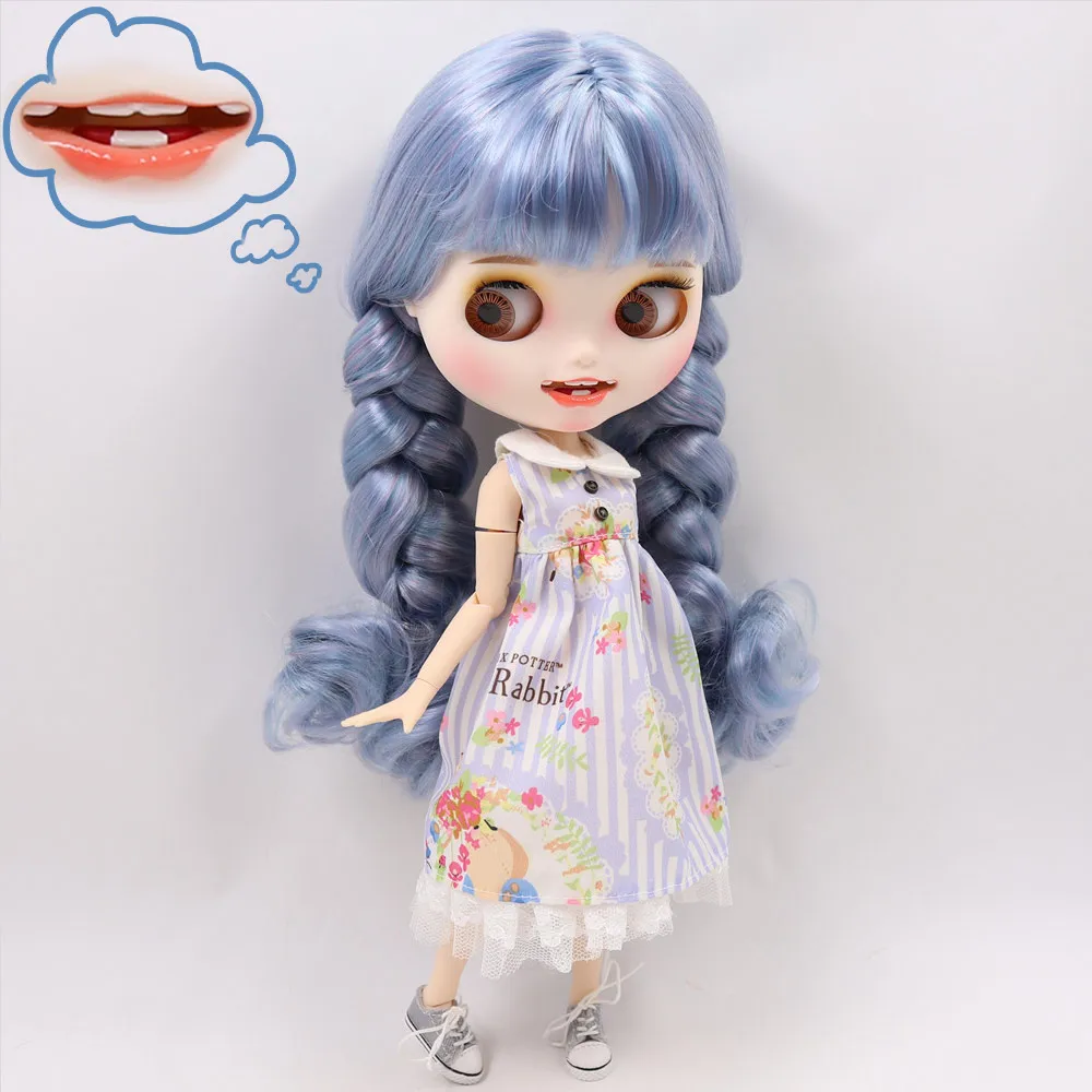Ледяной обнаженный Blyth кукла No. BL6227/1049 синий микс фиолетовые волосы резные губы открытый рот матовые индивидуальные лица соединение тела 1/6 bjd