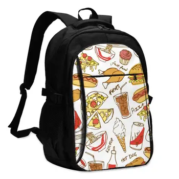 

Backpack USB Charge Women Fast Food Student Backpack Letters Print School Bag Teenager Girls Backpack