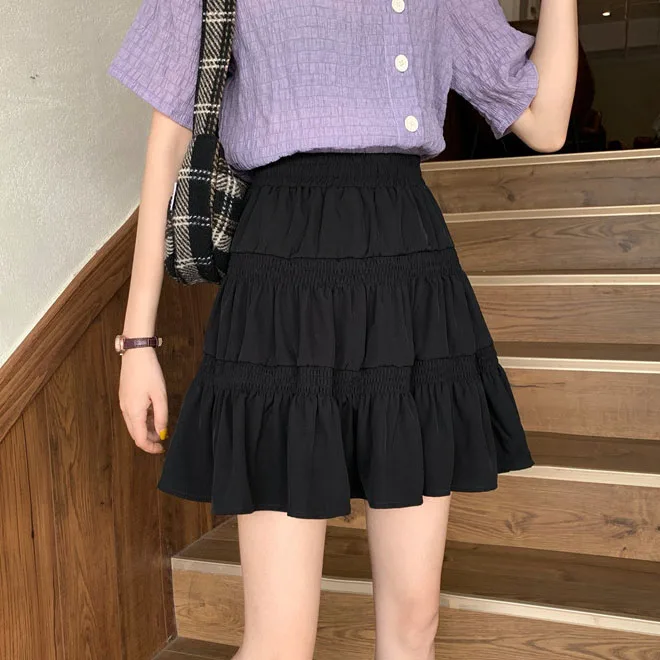 

New black skirt New Women fashion cascading ruffles A line skirt back mini skirts pleated skirt For 2021 korean style
