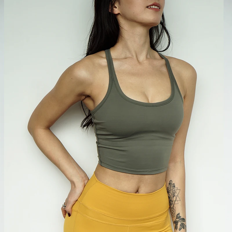 CretKoav New Sports Vest Women Elastic Tight Sleeveless Running Vest Sexy Crop Top Workout Quick-Dry Yoga Shirts With Pads