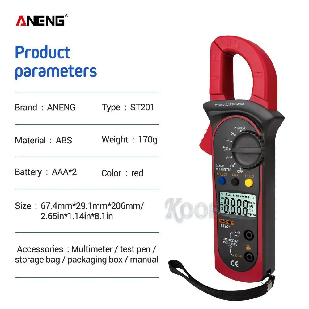 ANENG ST201 Digital Clamp Multimeter Resistance ohm Tester AC DC Clamp  Ammeter Transistor Testers Voltmeter d Contact lcr meter