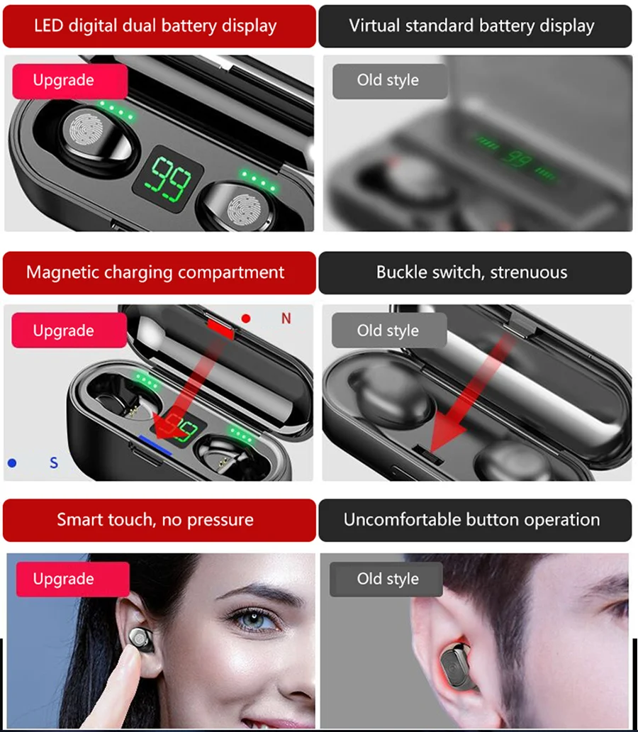 F9 TWS bluetooth headphone Touch Control Wireless Headset LED Power Display Earphone Gaming Auriculares with mic for iphone gift