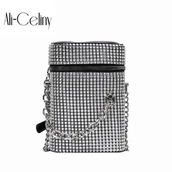

bags for women Texture Bag 2020 New Fashion Rhinestone Mobile Phone Square Bag Chain Shoulder Messenger Bag