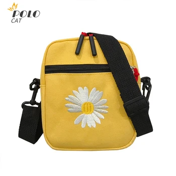 

Women's Canvas Messenger Bag 2020 Fashion Hot Recommend Daisy Single Shoulder Bag Versatile Cute Embroidery Small Square Bags
