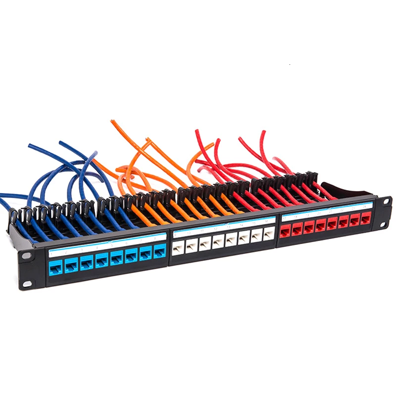 19" 1U Rack Passthrough Tiefree 24 Port CAT6 Patch Panel Network