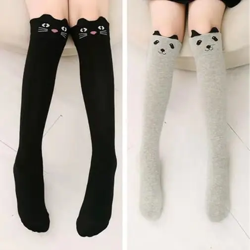 2Pairs Милые детские чулки; хлопковые колготки с изображением кота, медведя, животных для девочек; Милые гольфы для От 3 до 12 лет; танцевальные колготки принцессы - Цвет: 2Pairs