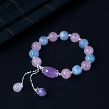 

Natural Aquamarine Stone Beaded Bracelets For Women Energy Bracelet With Amethyst Charm Bracelet Pulseira