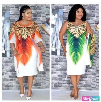 

Printed 2 Piece Women Vest Jacket Chiffon Dress