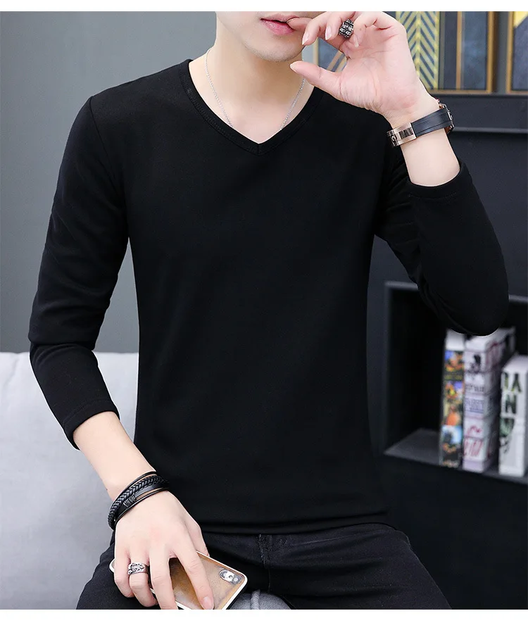 Футболка, осенне-зимняя одежда, Толстая черная, белая, серая мужская футболка с длинными рукавами, футболка, футболки с круглым вырезом, Повседневная Новая мода