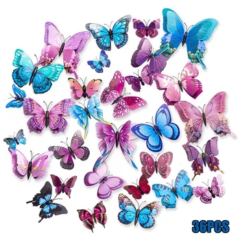 

36Pcs 3D Double layer Butterfly Wall Sticker on the wall for Home Decor DIY Butterflies Fridge Magnet stickers Room Decoration