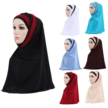 

Women Muslim Hijab Islamic Jersey Turban Fashion Double Color Splicing Scarf Hijab Head Underscarf Cap Instant Head Scarf